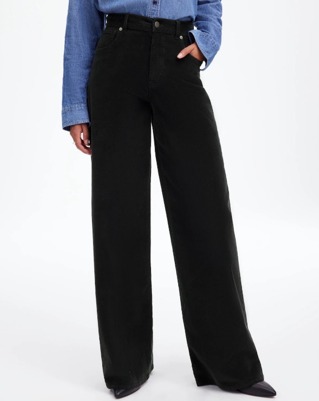 Madewell Superwide-Leg Corduroy Pants Wmns 23 Black High Rise Stretchy Zip Fly